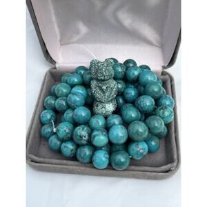 Natural Turquoise Smooth Round Beads 10mm 68 Beads + Zuni Carved Bear